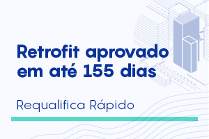 Botão escrito "Retrofit aprovado em até 155 dias - Requalifica Rápido"